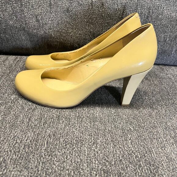 Gianni Bini Patent Leather Pumps 10M Classic Tan Heel Business Shoes Round Toe - Picture 5 of 11
